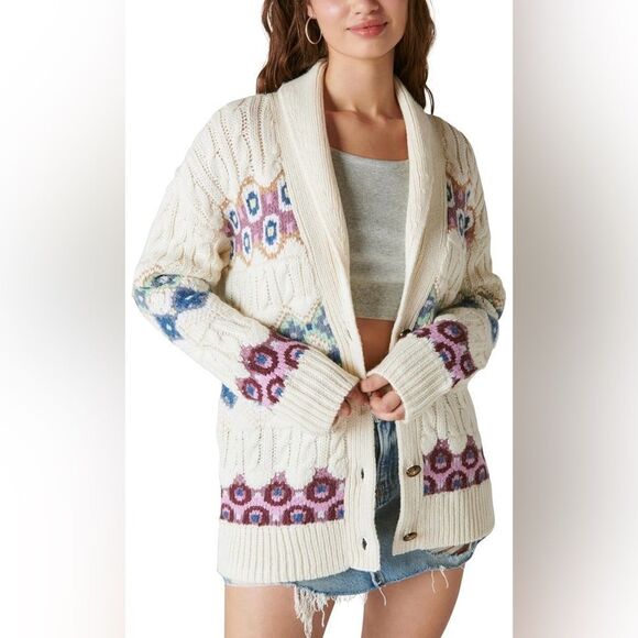 NWT Lucky Brand Cozy Multicolor Knit Cardigan size L - Picture 1 of 16